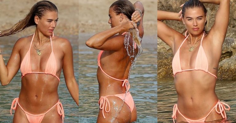 Arabella Chi Flaunts Enviable figure in Coral Bikini